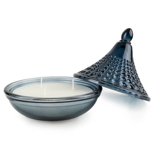 Luxury Kashmir Pear & Fig Candle in Blue Glass Holder - Image 4