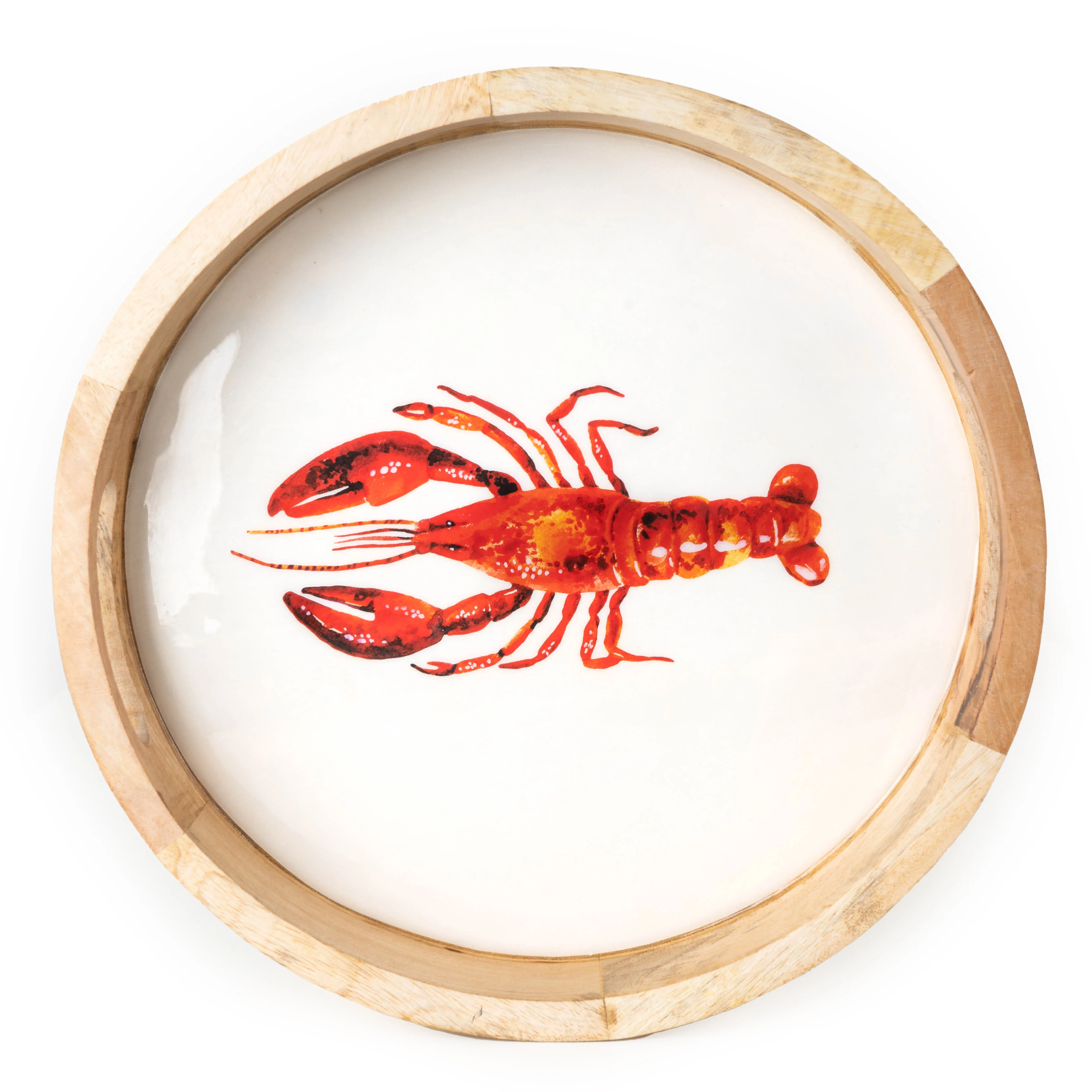 Mango wood round tray with lobster inlay - Image 2