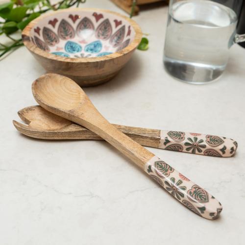 Mango Wood Spoon & Fork Set with Meze Enamel