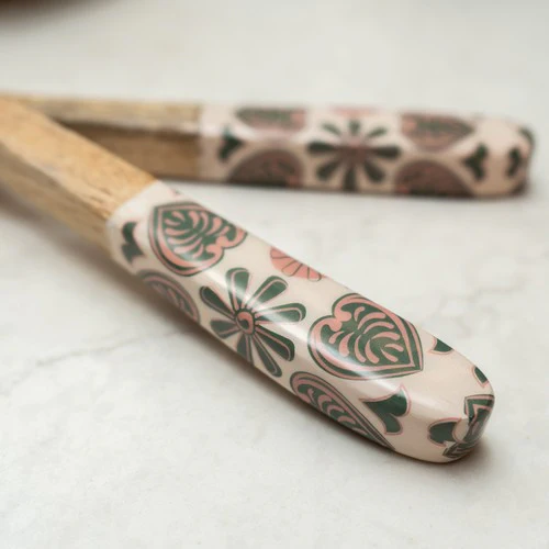 Mango Wood Spoon & Fork Set with Meze Enamel - Image 2
