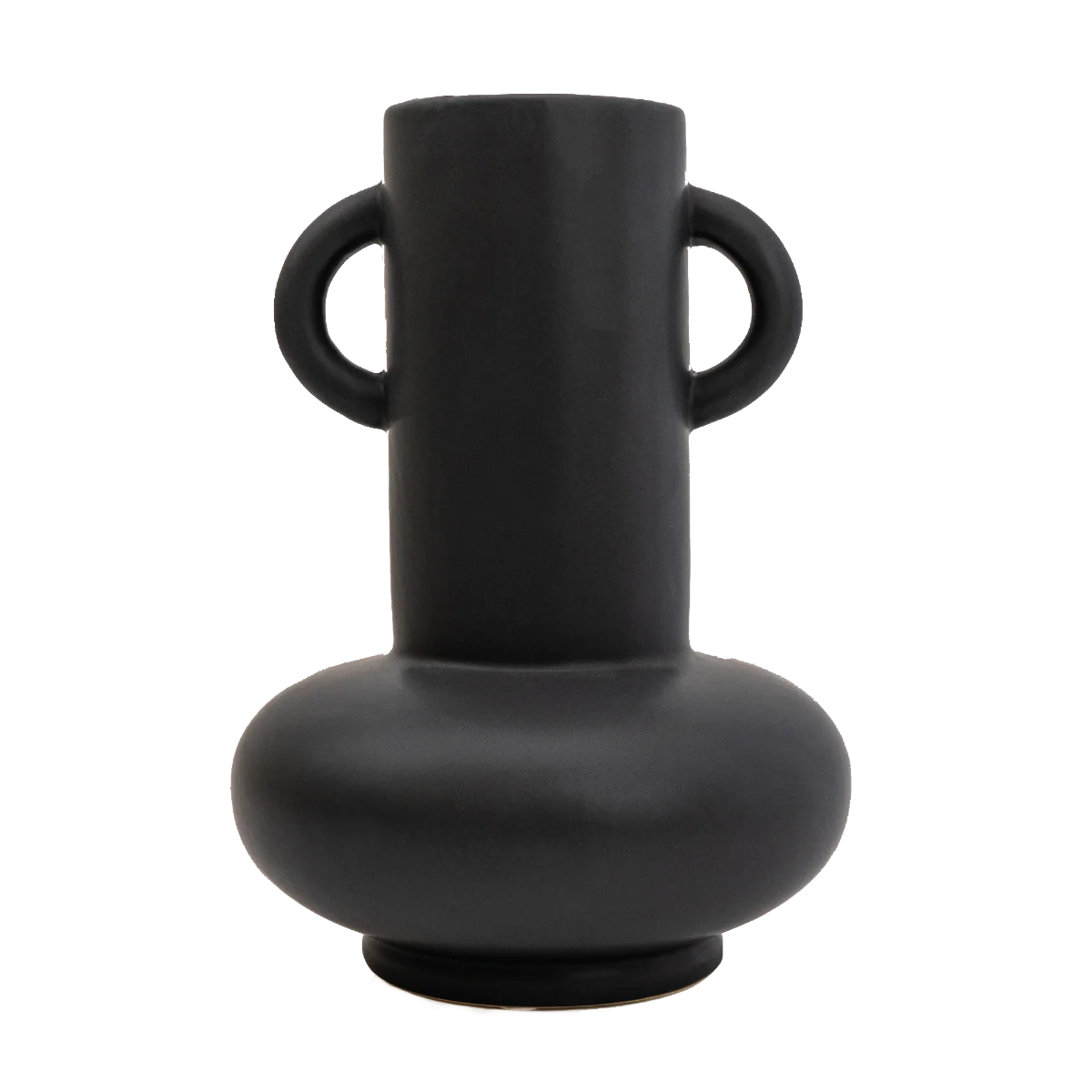 Matt Black Bulbous Vase with a Distinguished Long Neck and Handles - Image 2