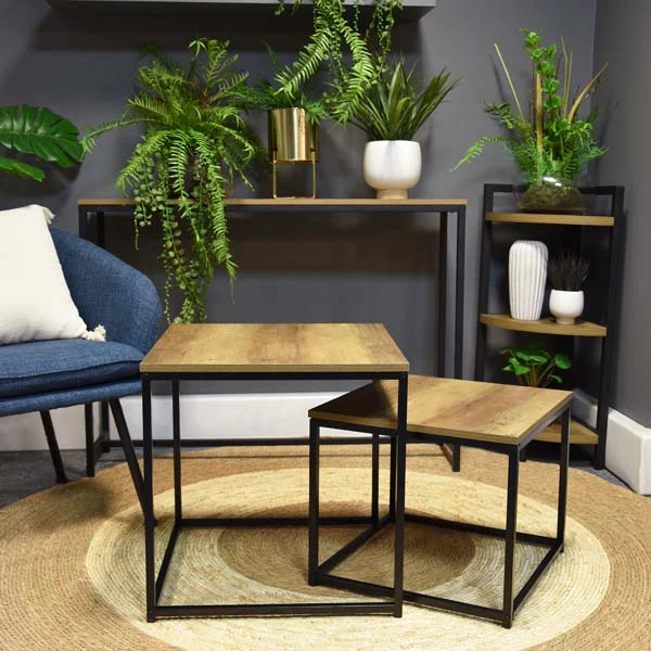 Modern Nesting Tables - Set of 2, Oak Wood & Metal Finish - Image 5