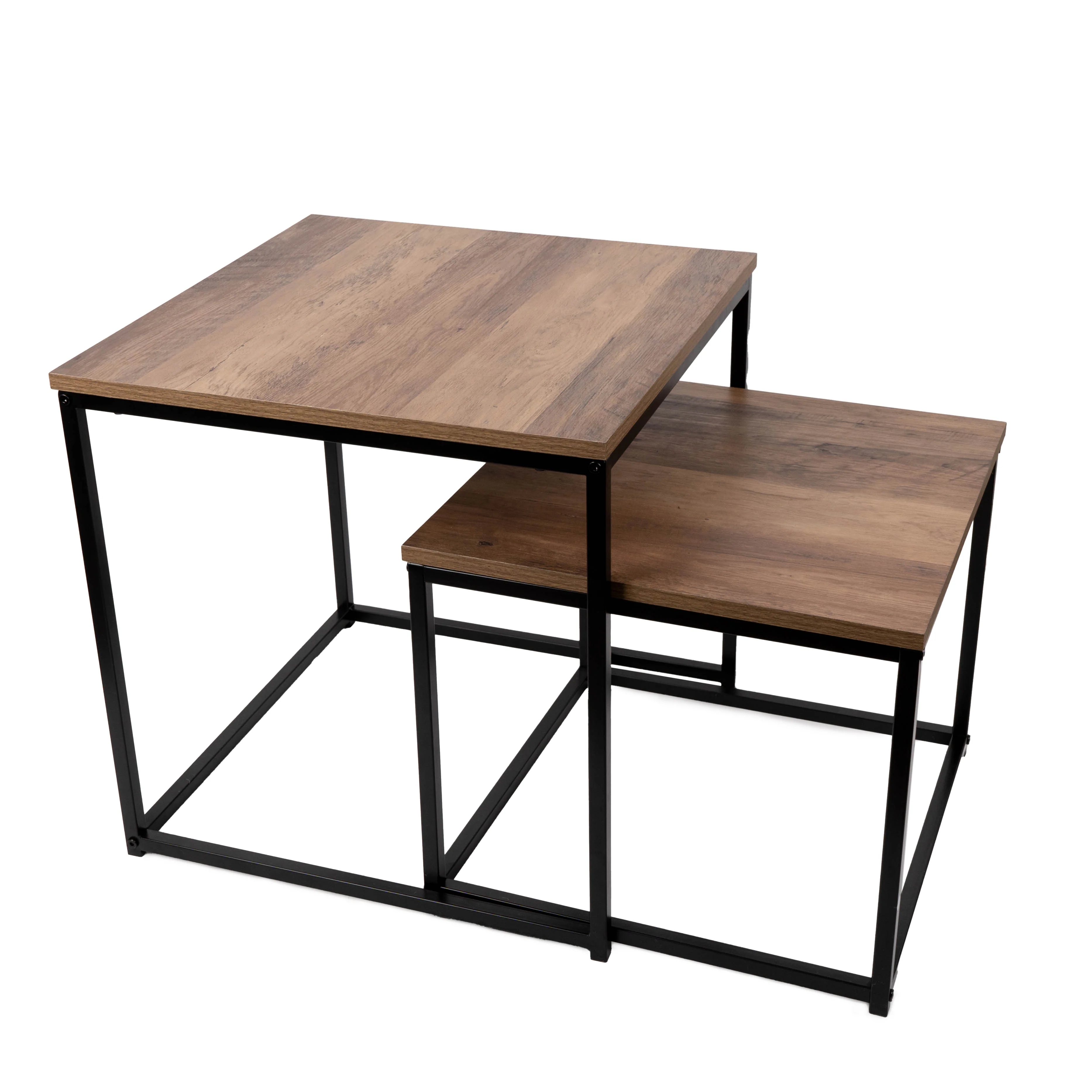 Modern Nesting Tables - Set of 2, Oak Wood & Metal Finish - Image 8