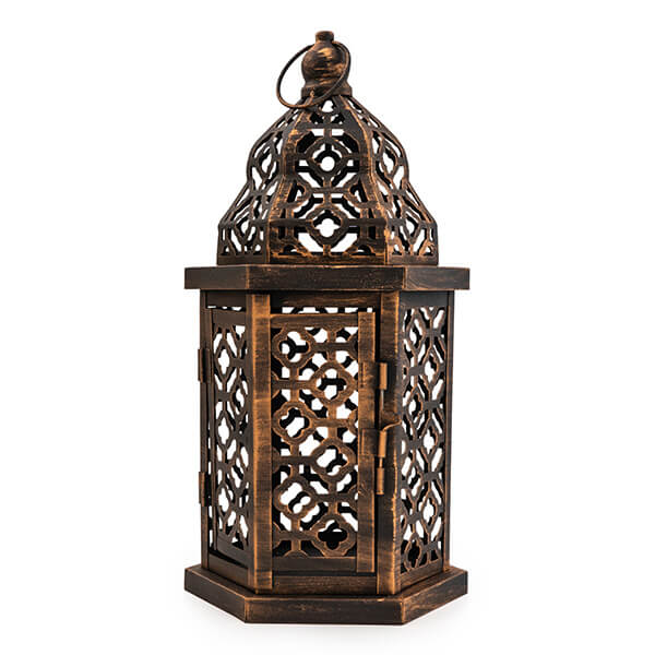 Artisan Medium Brown Lantern with Intricate Cut-Out Design - Image 2