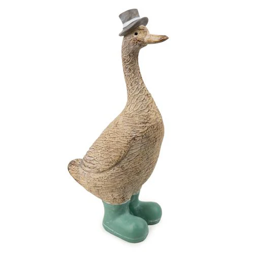 Medium Grey Duck Ornament with Spotty Wellies - 29.3cm