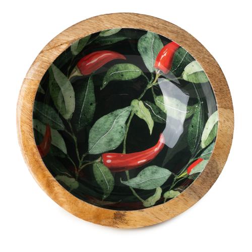 Medium Mango Wood Bowl with Chilli Enamel Print - Image 7