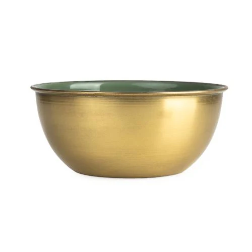 Medium Olive Green Metal & Enamel Round Bowl - Image 2