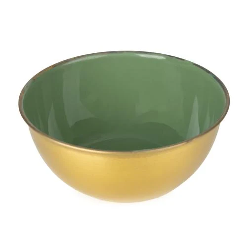Medium Olive Green Metal & Enamel Round Bowl - Image 4