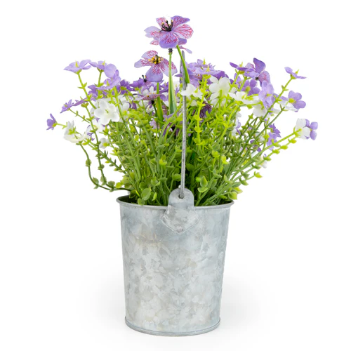 Set of 3 Metal Garden Planters with Purple & White Flowers - Image 4