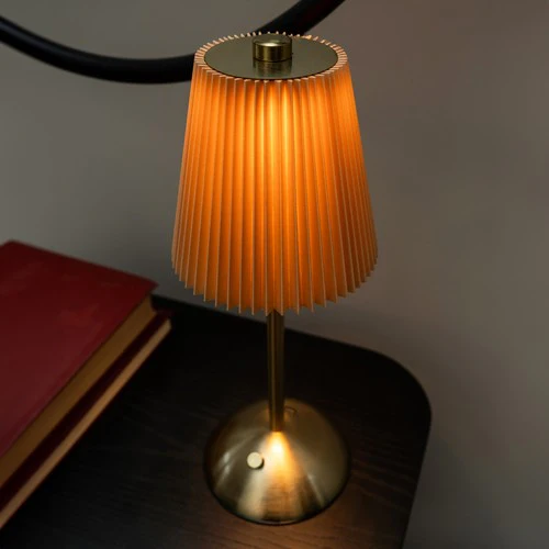 Metal Table Lamp with Pleated Shade in Ginger - Image 4