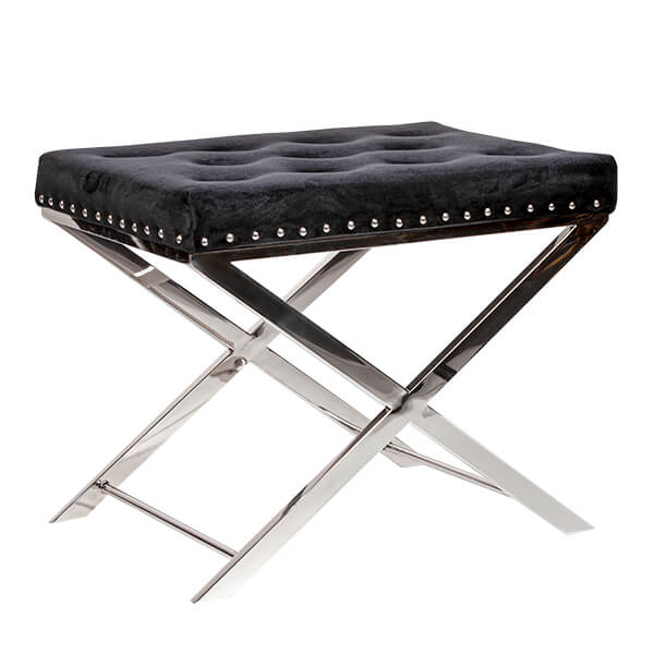 Minimalist Black Quilted Stool with a Silver Stand - Image 2