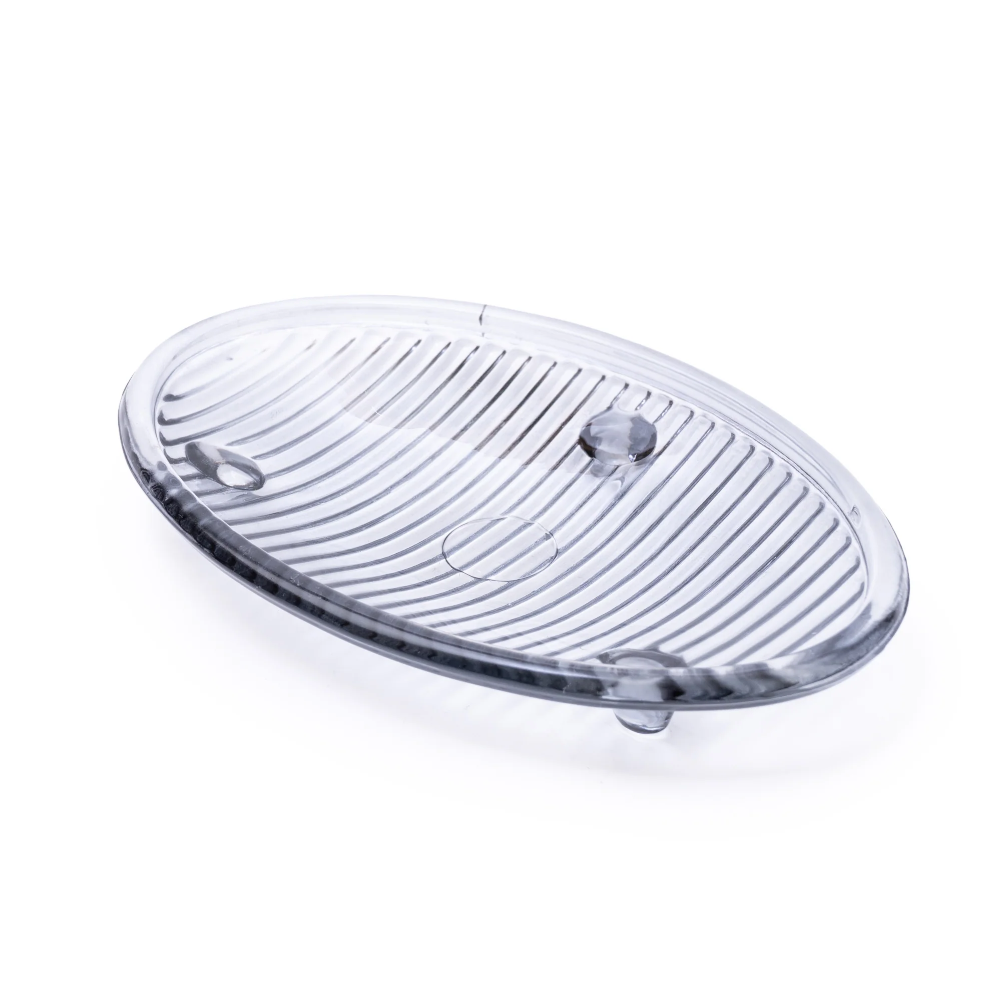 Modern Glass Soap Dish in Cool Grey Tone with Ridged Design, 15.3CM - Image 3
