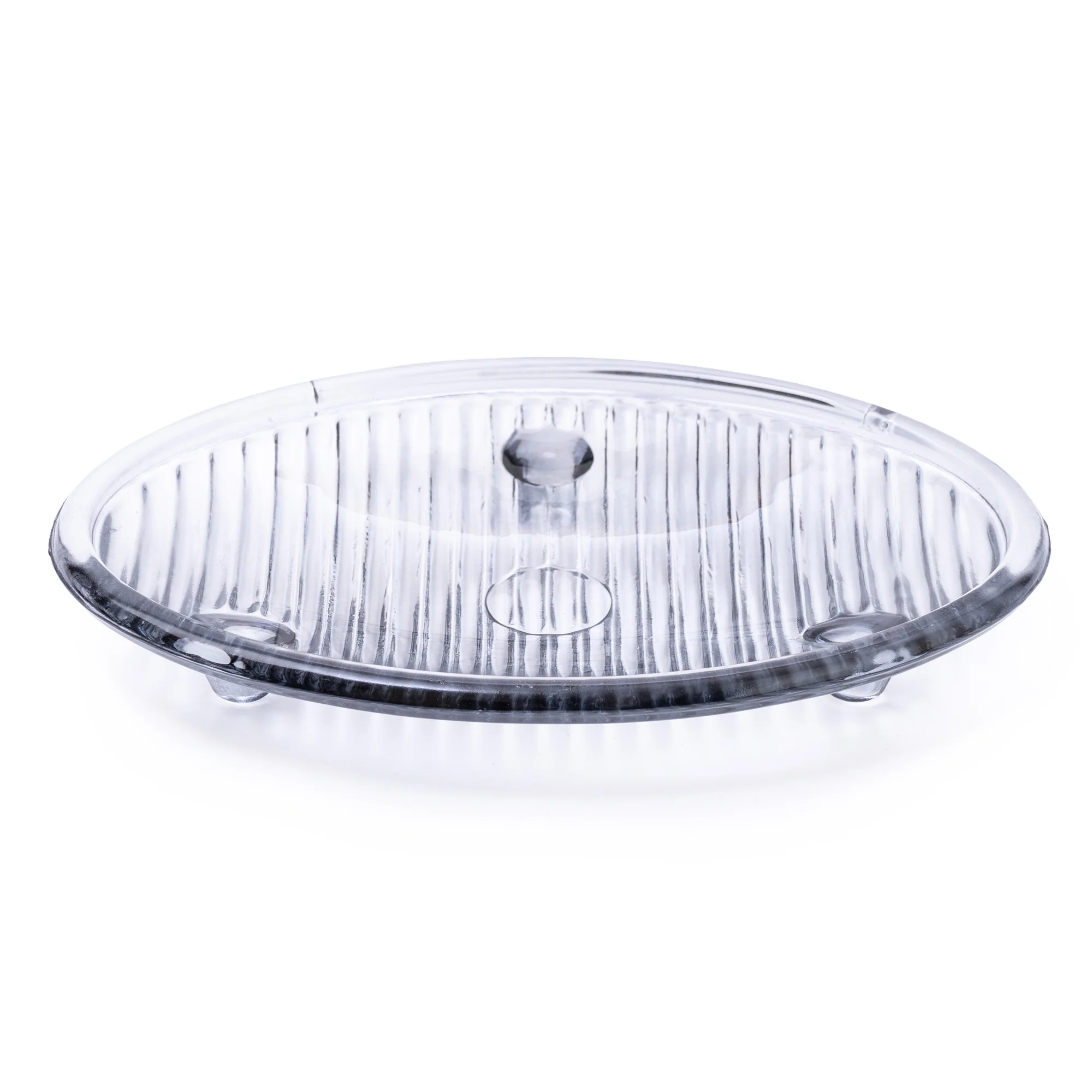 Modern Glass Soap Dish in Cool Grey Tone with Ridged Design, 15.3CM - Image 4