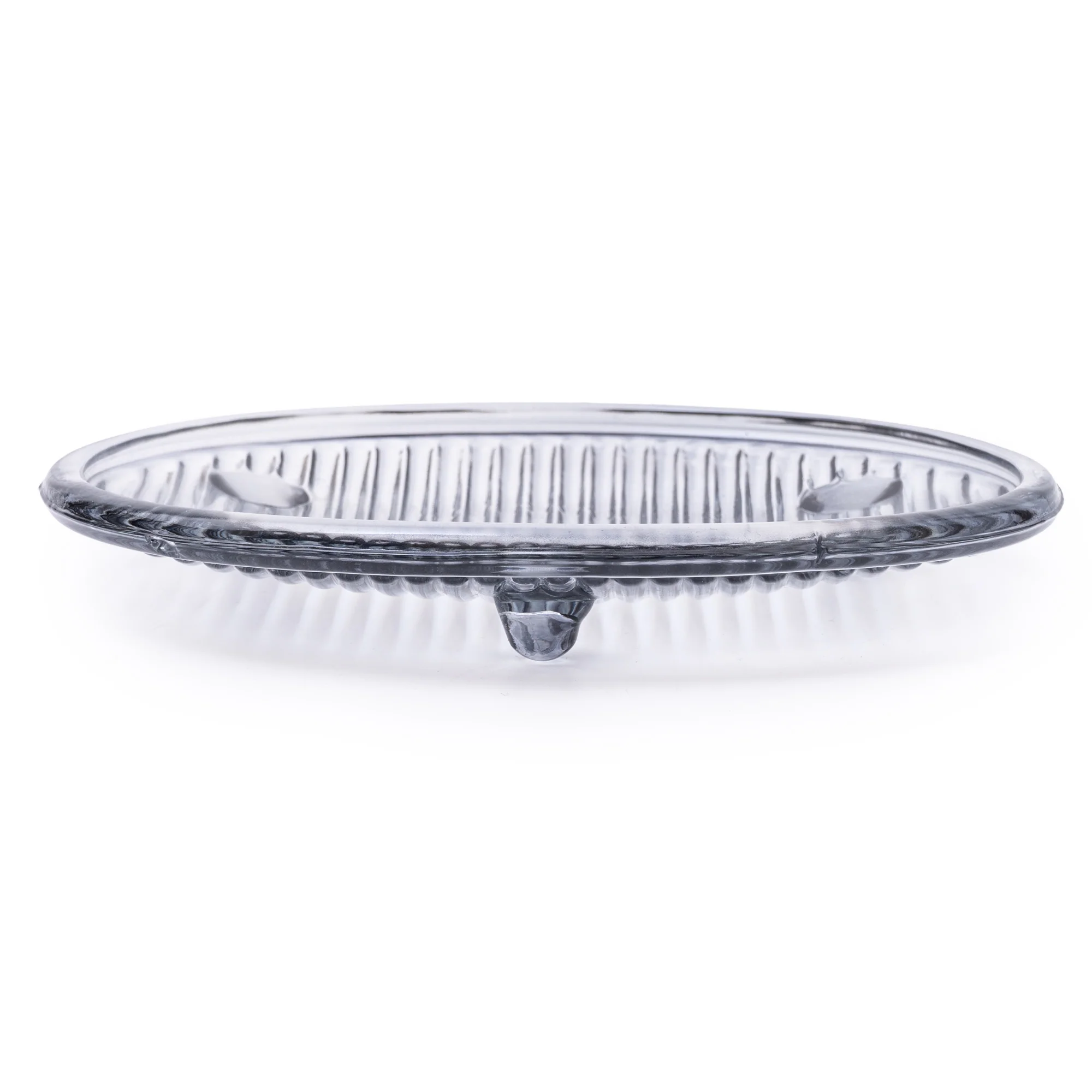 Modern Glass Soap Dish in Cool Grey Tone with Ridged Design, 15.3CM - Image 5