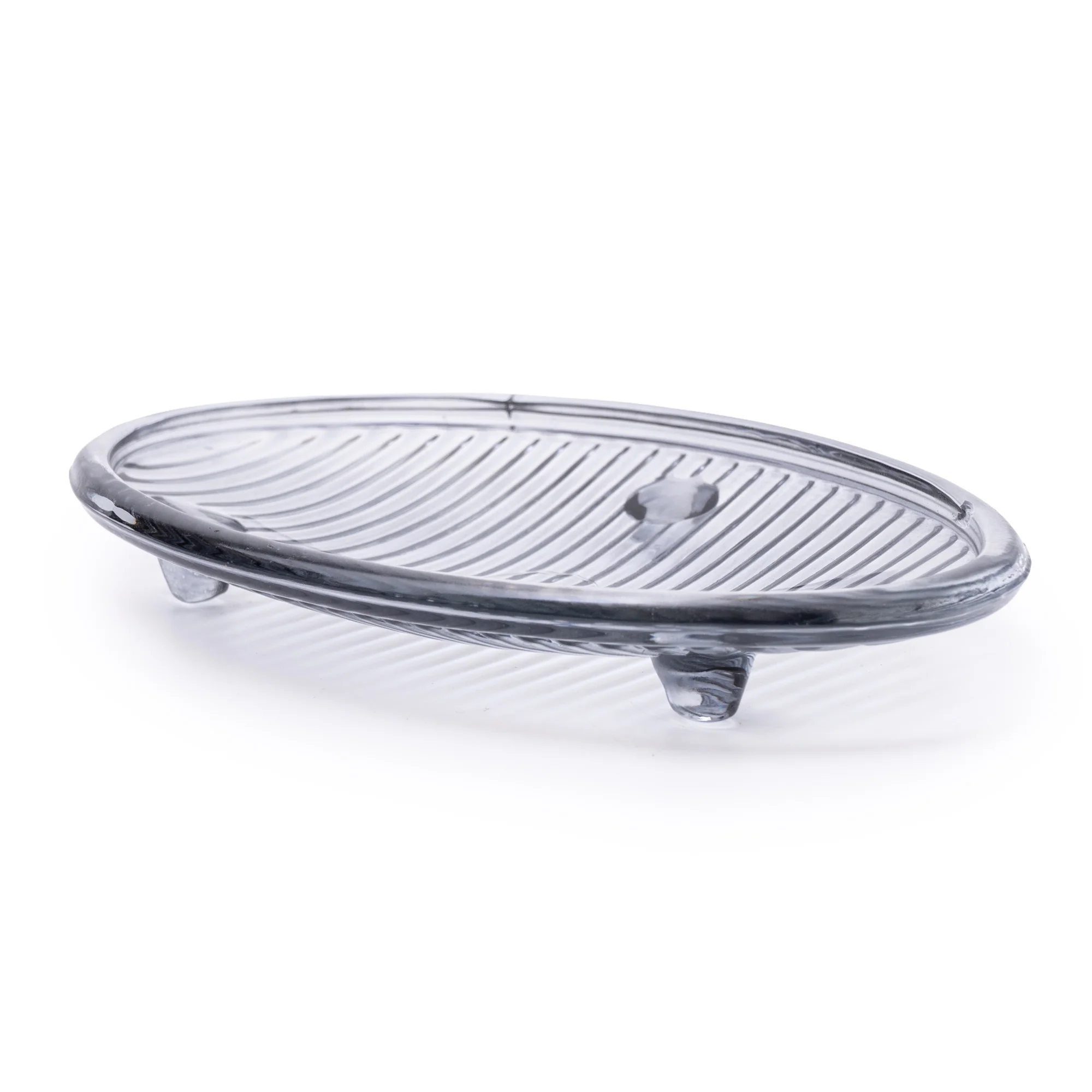 Modern Glass Soap Dish in Cool Grey Tone with Ridged Design, 15.3CM - Image 6