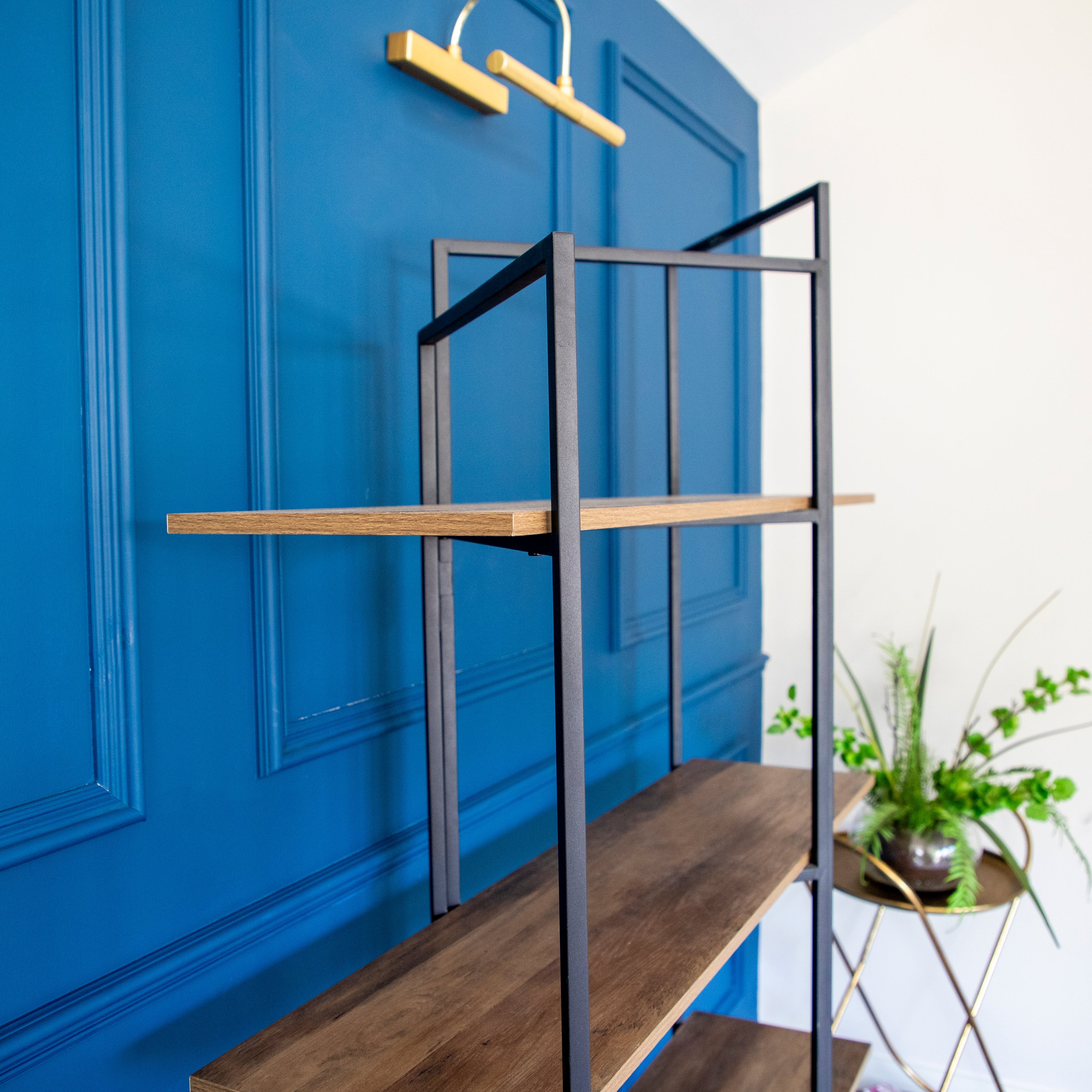 Modern Oak 4-Shelf Freestanding Unit with Wood/Metal Design - Image 5