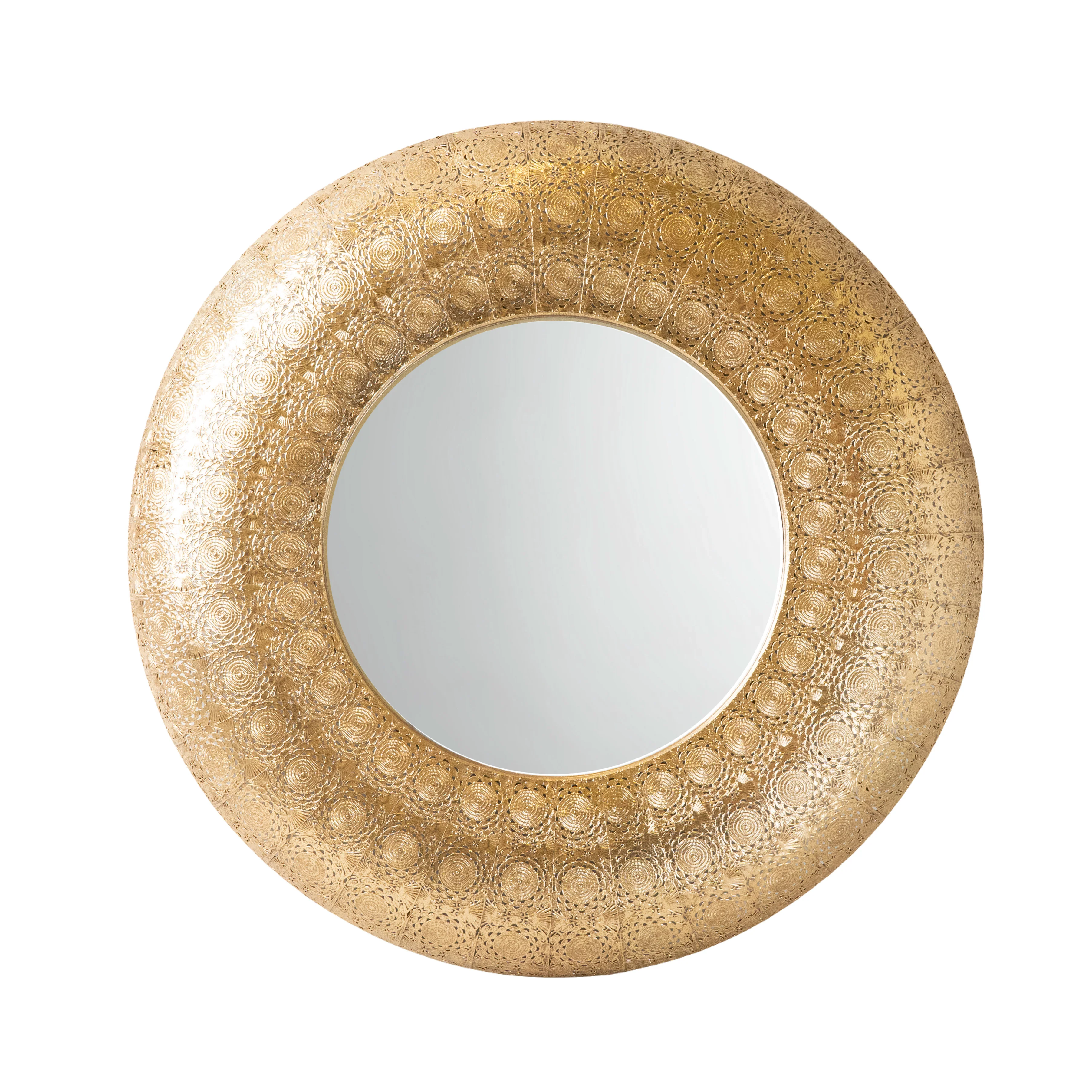 Moroccan Style Round Mirror with Gold Metal Frame - Image 2