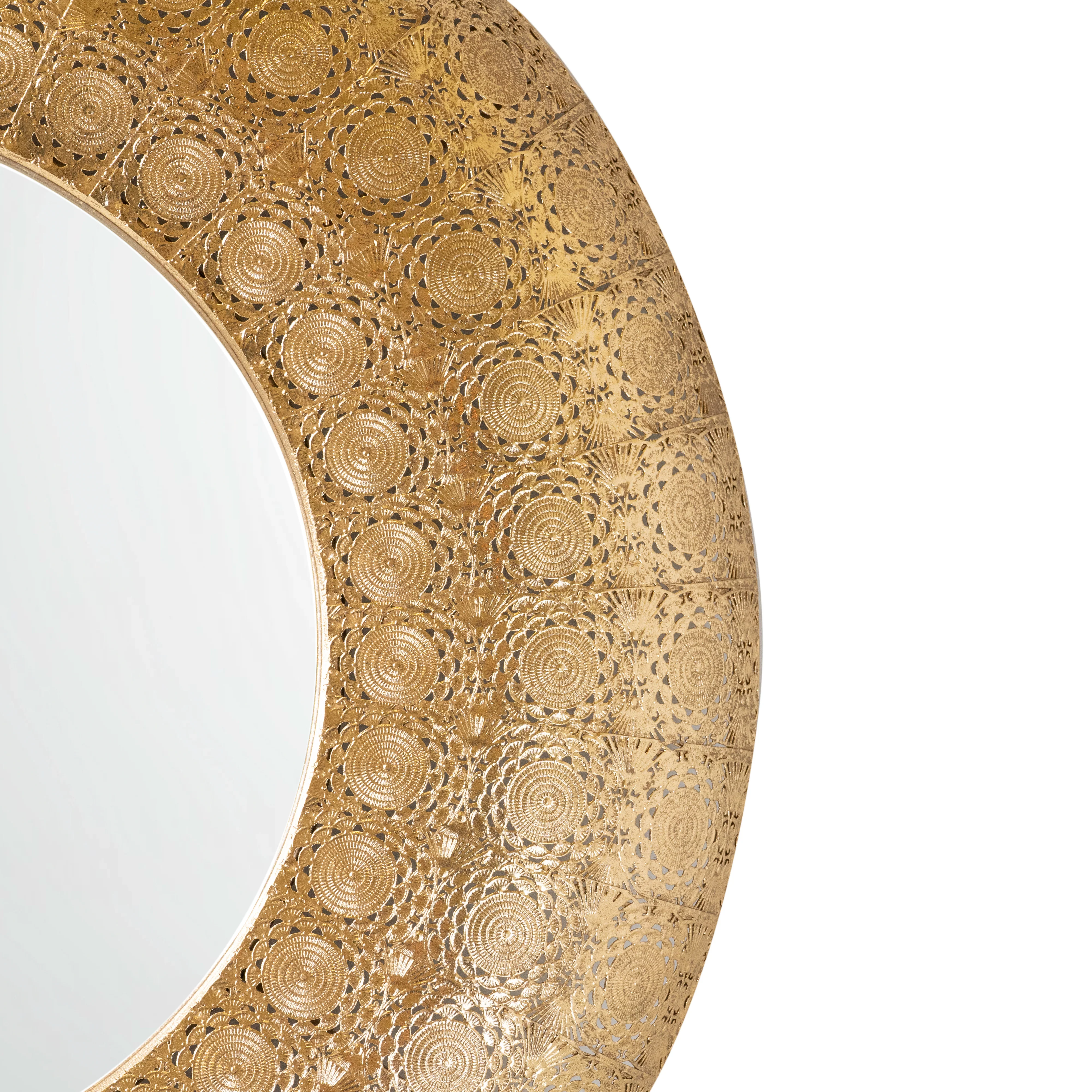 Moroccan Style Round Mirror with Gold Metal Frame - Image 3