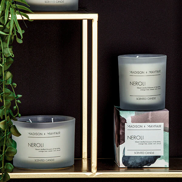 Neroli Cotton Scented Candle in a Frosted Glass Jar