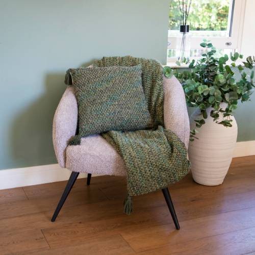 Olive Green Tassel Cushion - Image 2