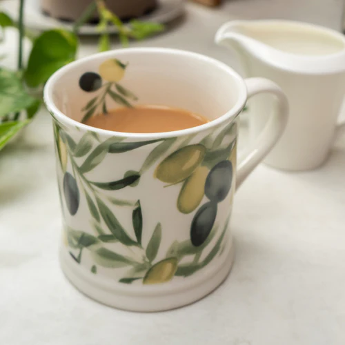 Artisan Tankard Mug with Olive Print Design