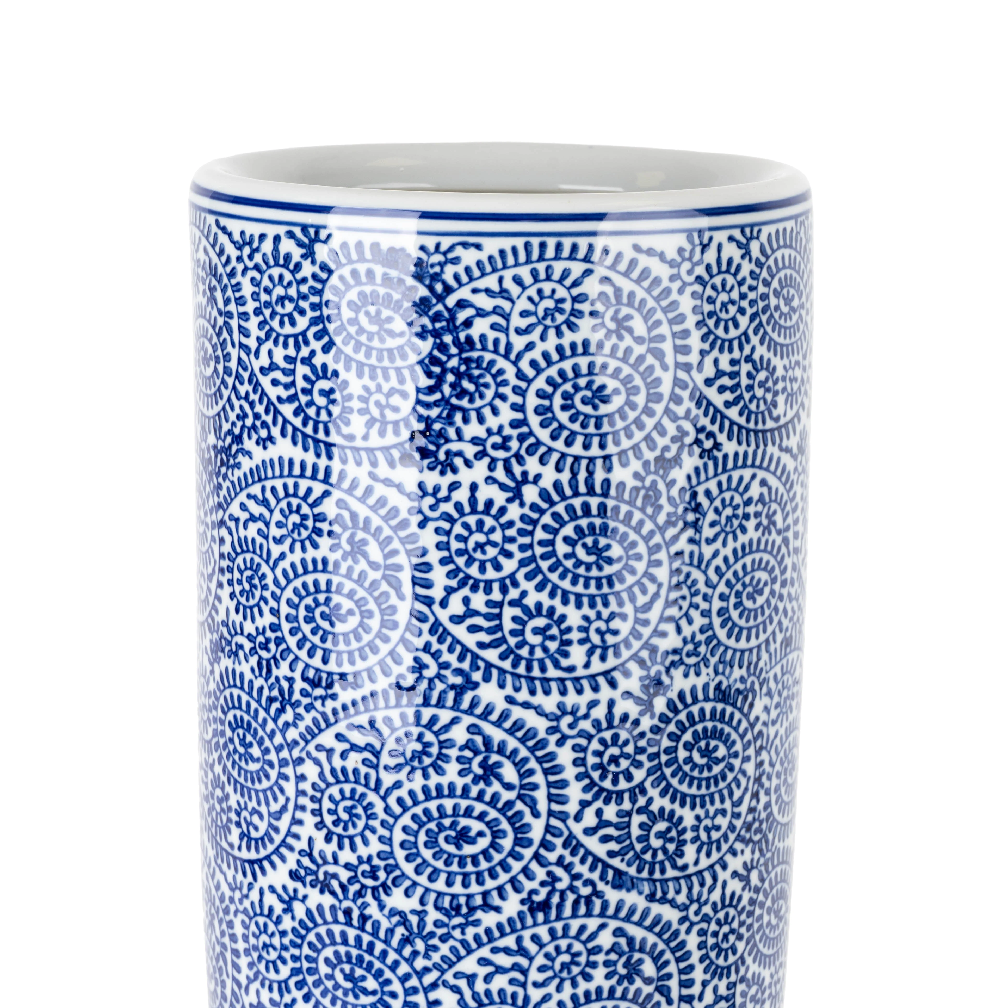 18" Oriental Cylinder Vase - Blue / White - Image 5