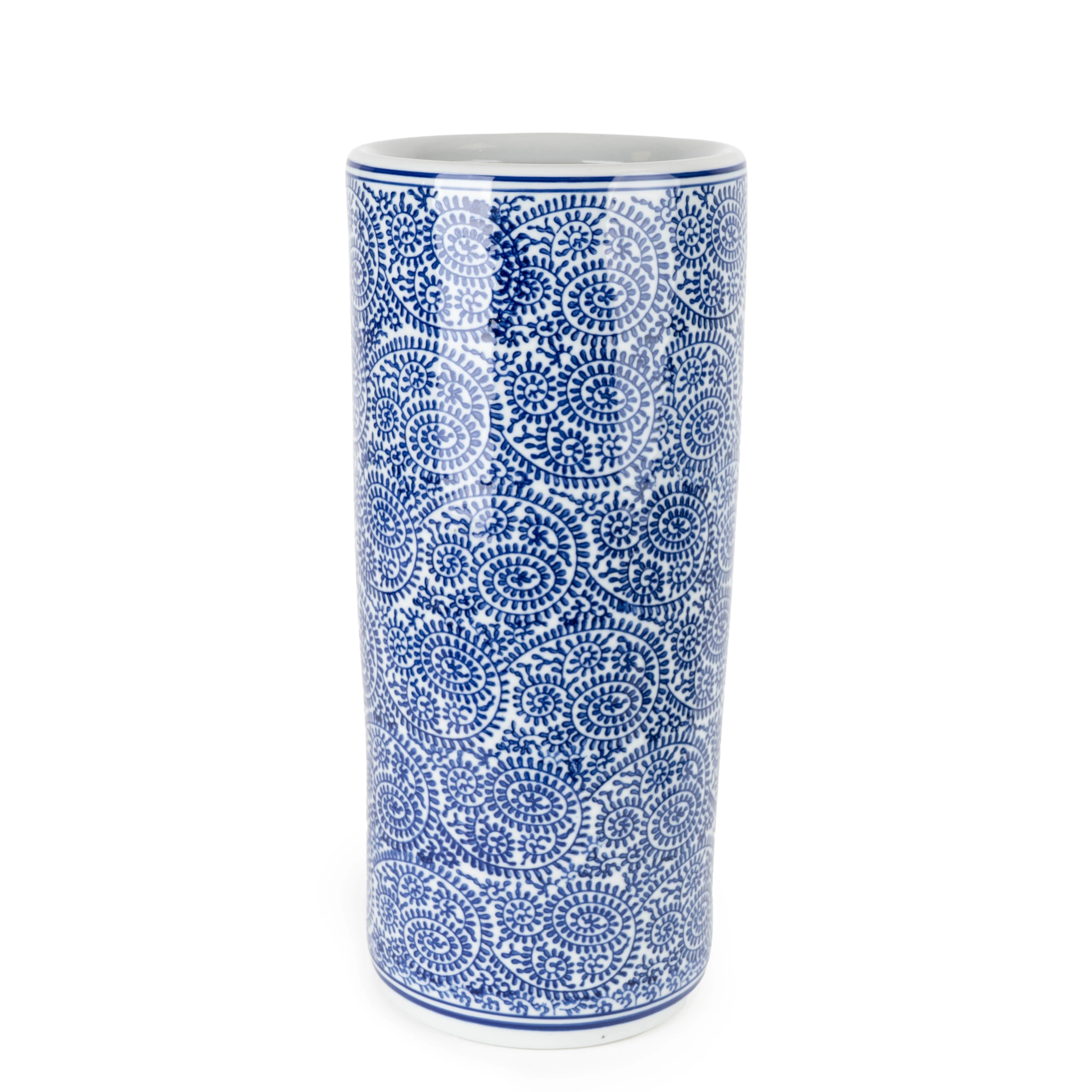 18" Oriental Cylinder Vase - Blue / White - Image 6