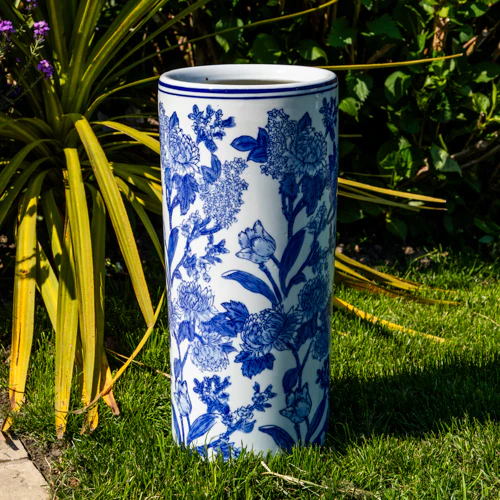 Oriental Cylinder Vase White/Blue - Image 2