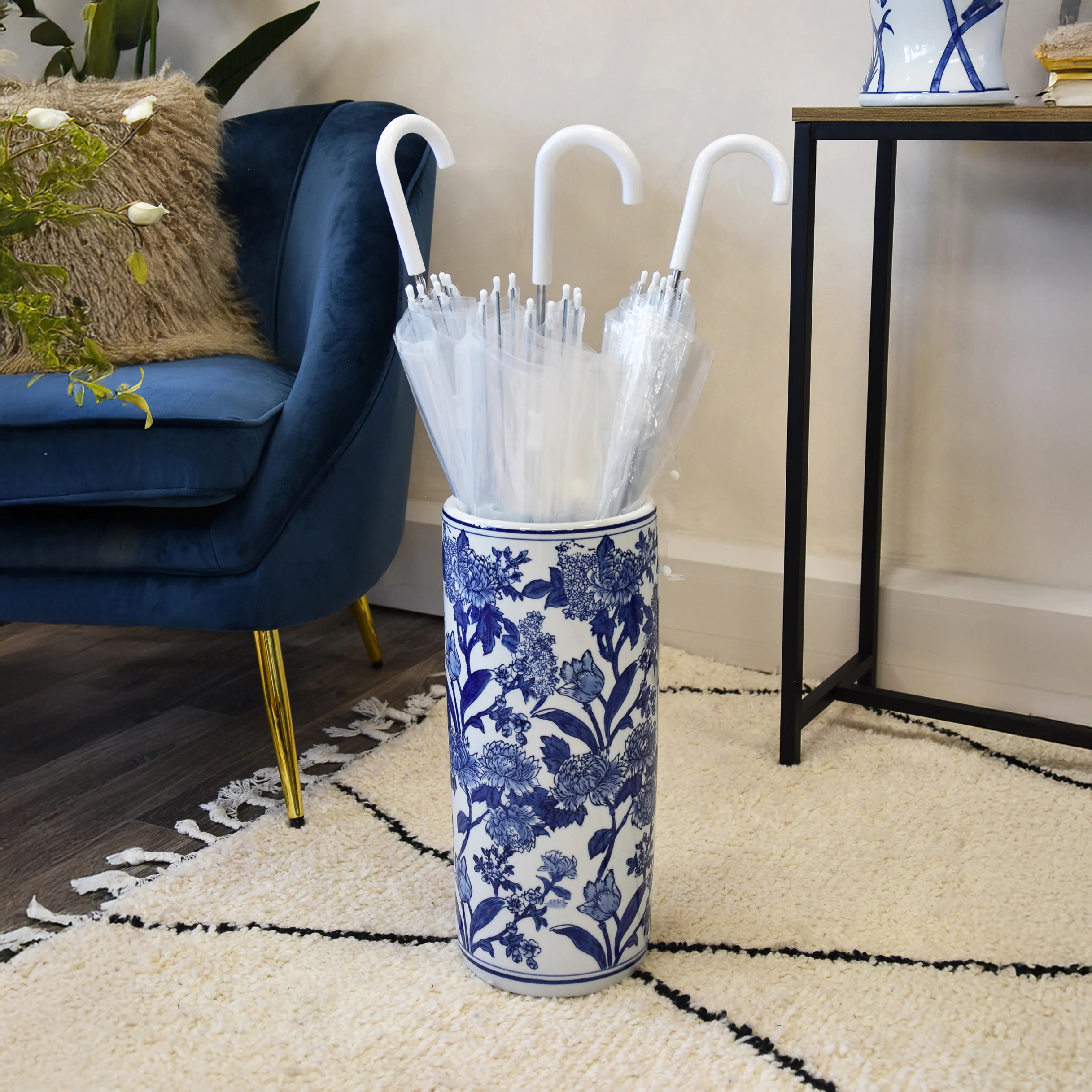 Oriental Cylinder Vase White/Blue - Image 5