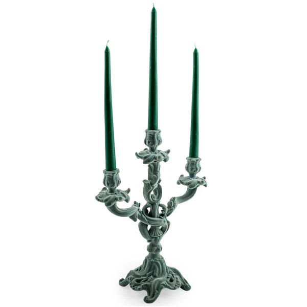 Vintage Ornate Flocked Candelabra in Light Grey/Blue - Image 5