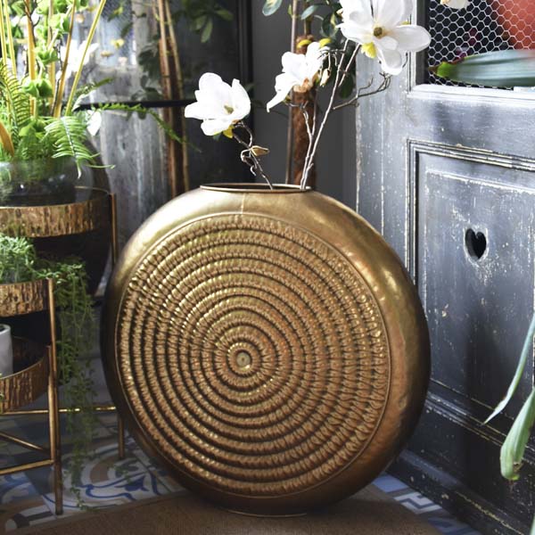 Timeless Antique Gold Oval Embossed Metal Vase