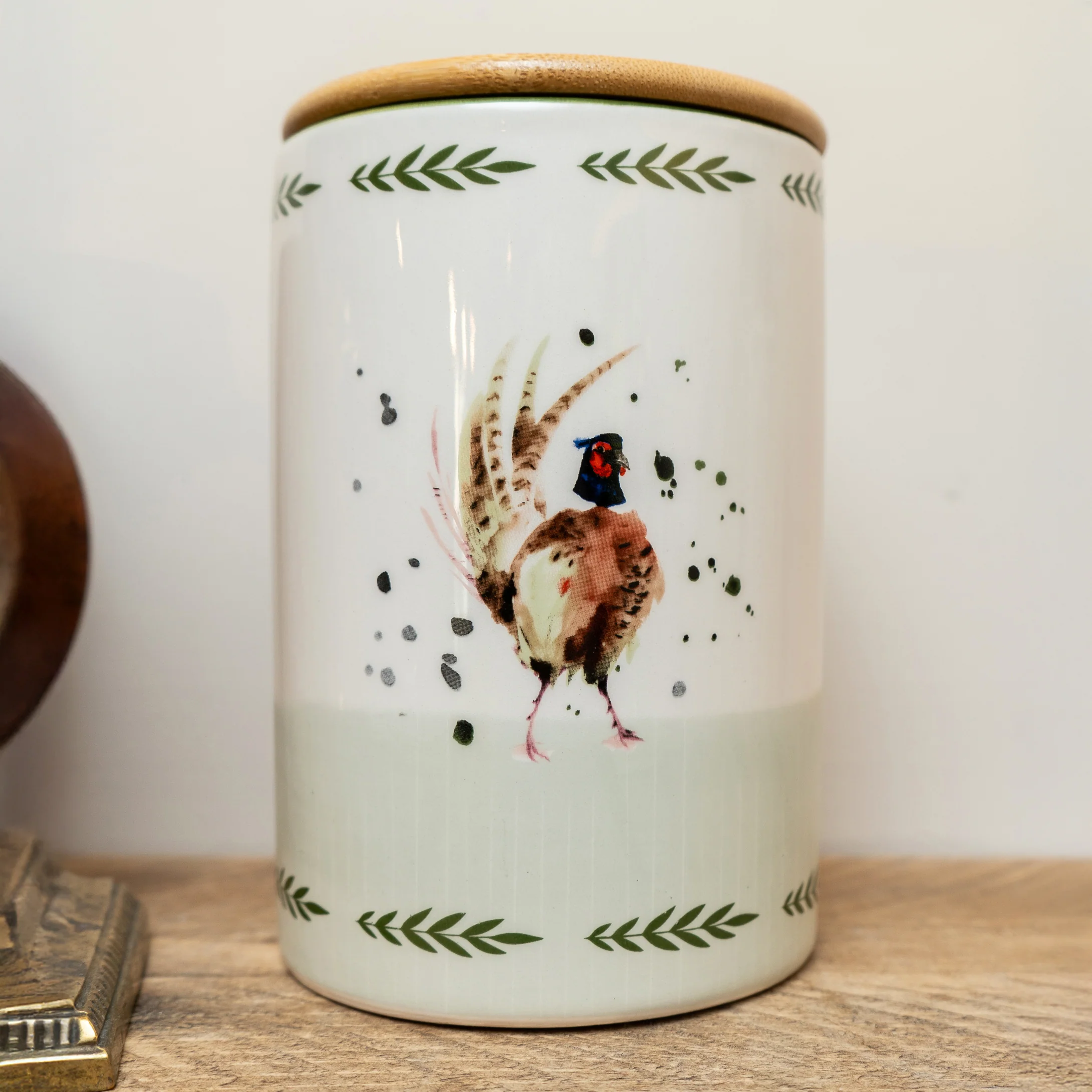 Pheasant Storage Jar with Wooden Lid