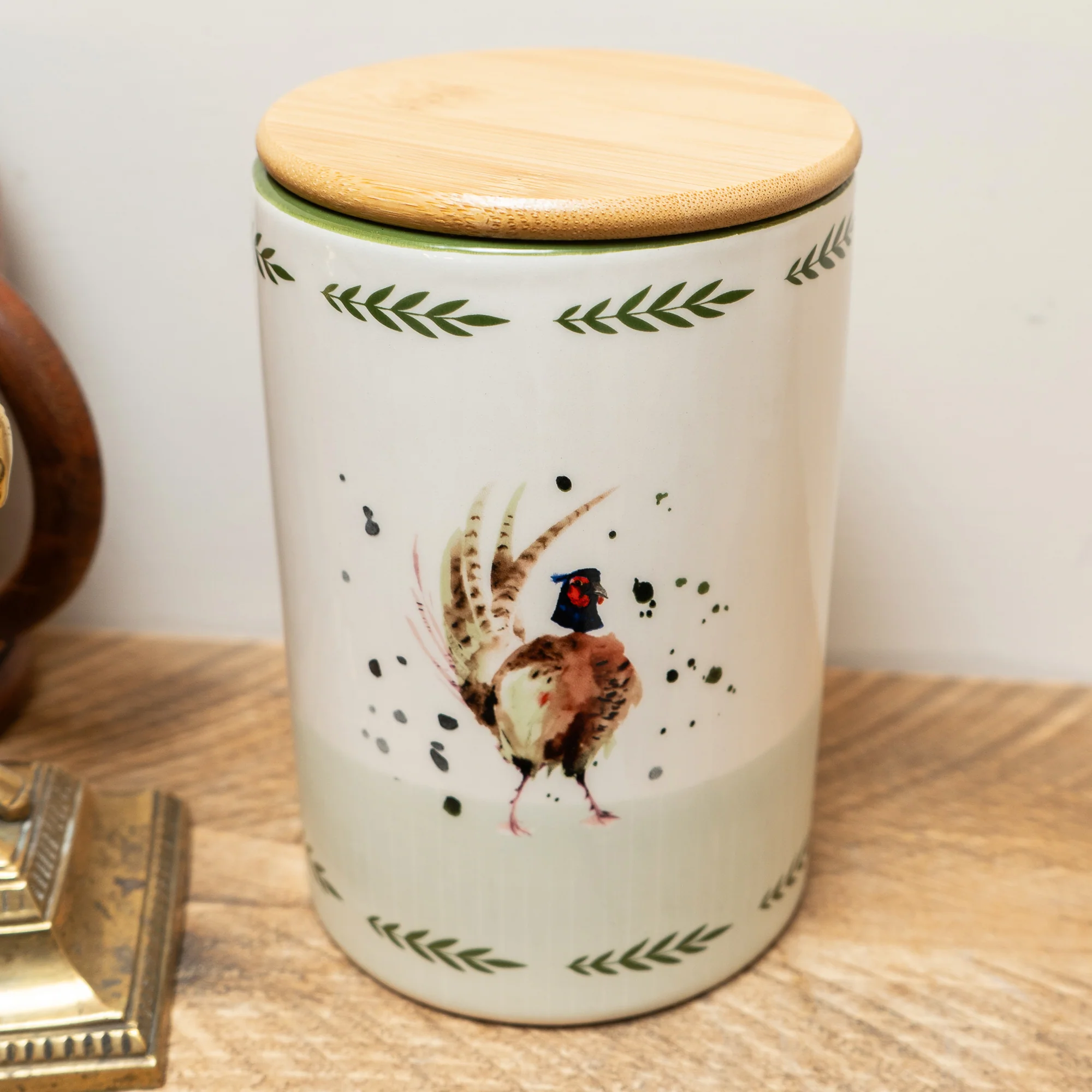 Pheasant Storage Jar with Wooden Lid - Image 2