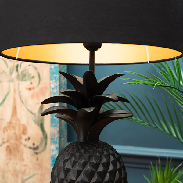 Black and Gold Pineapple Lamp with Matching Shade - Image 2