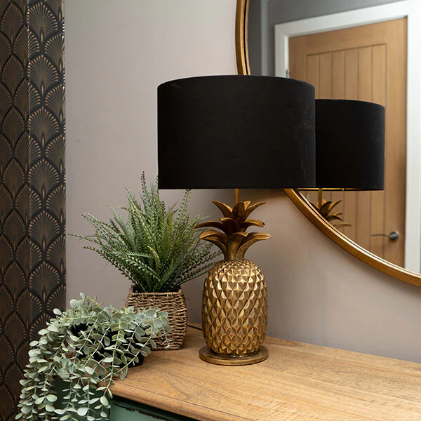 Glamorous Pineapple Gold Base Lamp with Black and Gold Shade