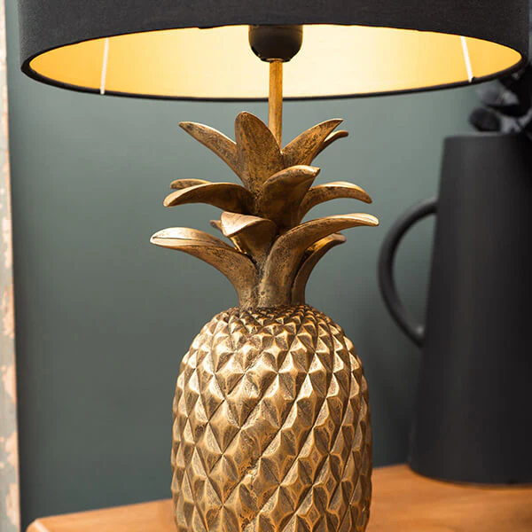 Glamorous Pineapple Gold Base Lamp with Black and Gold Shade - Image 2