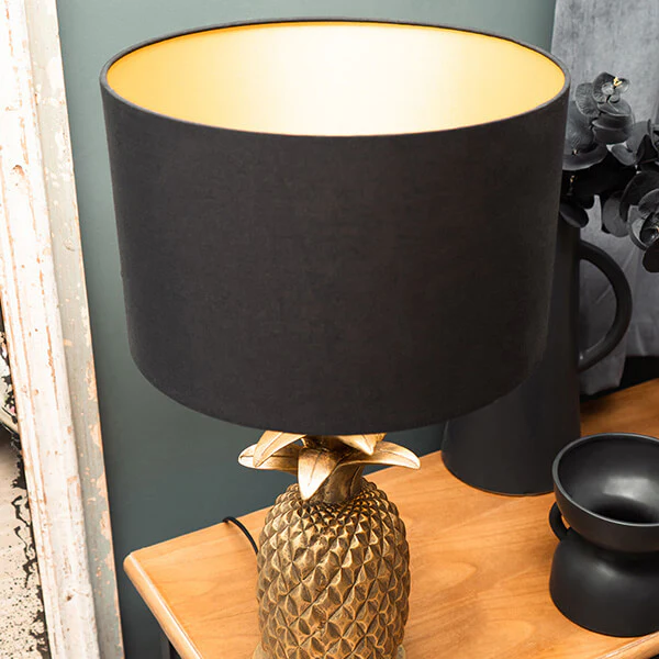 Glamorous Pineapple Gold Base Lamp with Black and Gold Shade - Image 3
