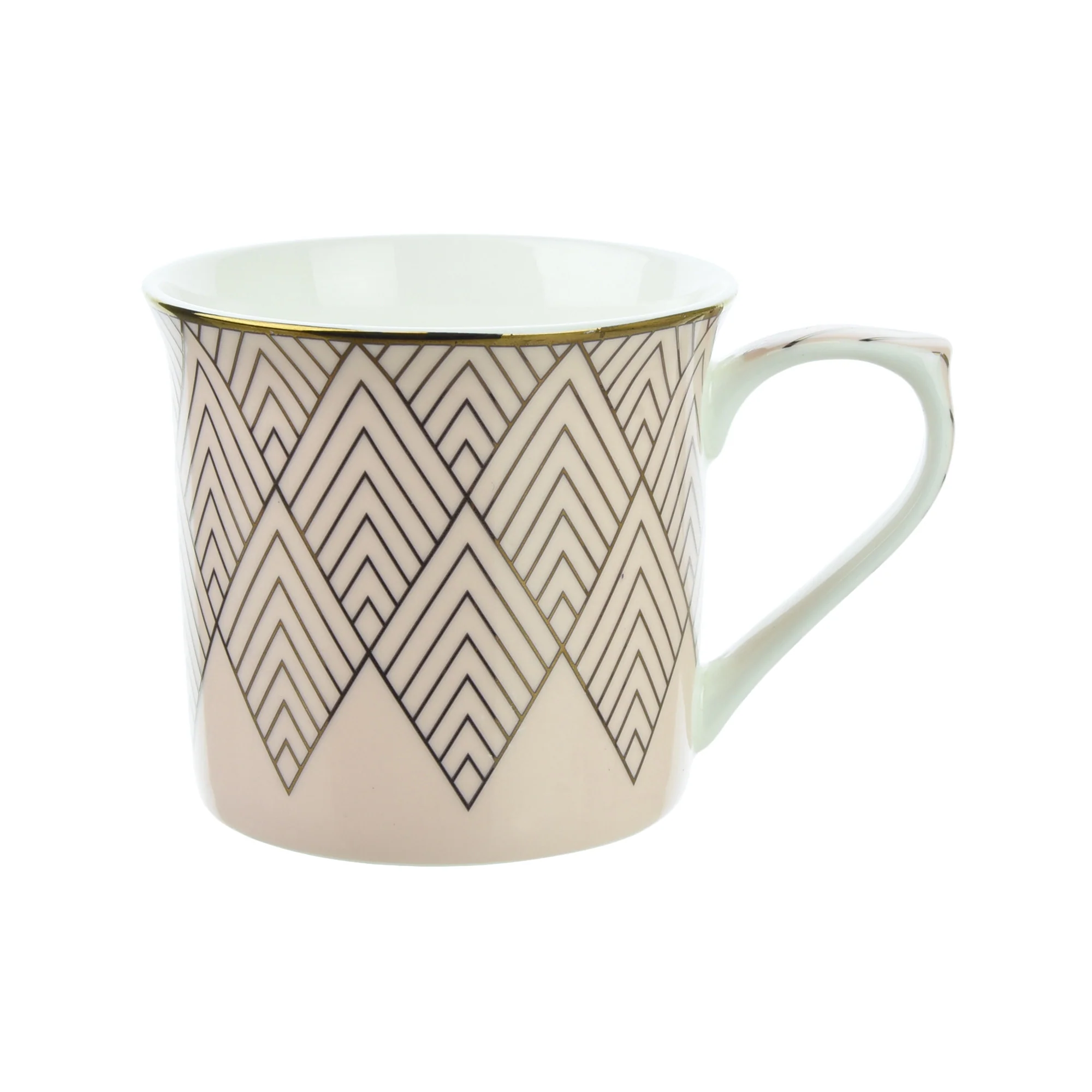 Pink and Gold Mug with a White Handle and Geometric Design - Image 2