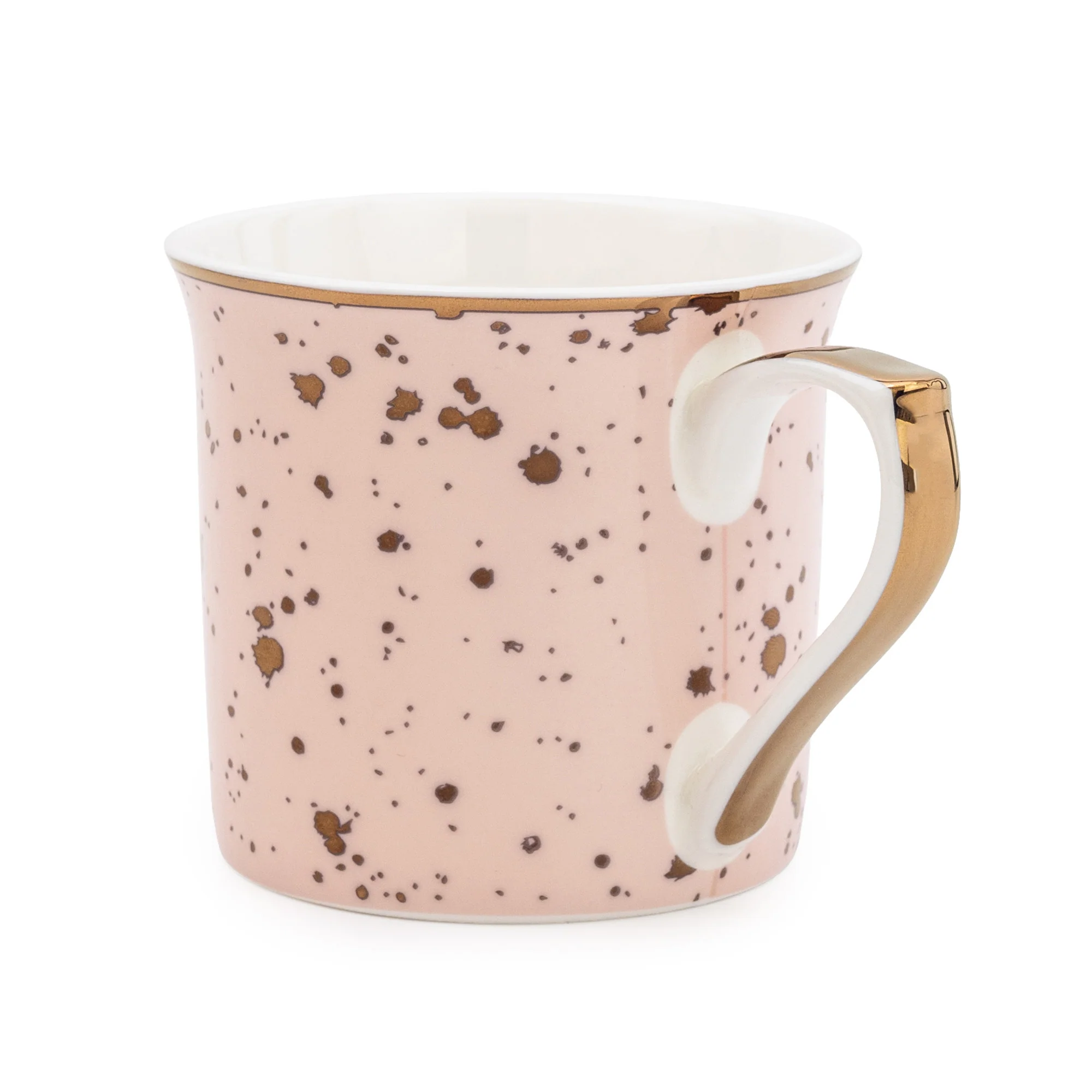 Pink and Gold Speckled Mug with a White and Gold Handle - Image 2