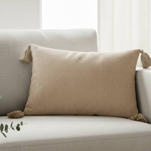 Rectangular Cream Tassel Cushion
