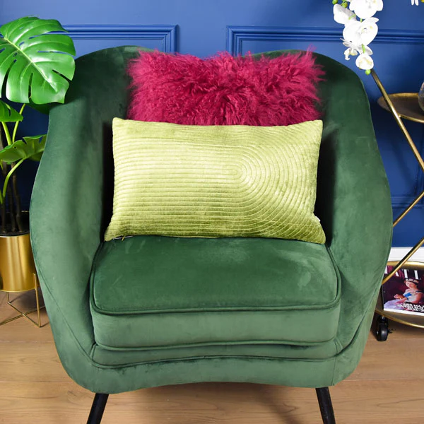 Rectangular Cushion Quilt Velvet Curved Lines Olive - Image 3