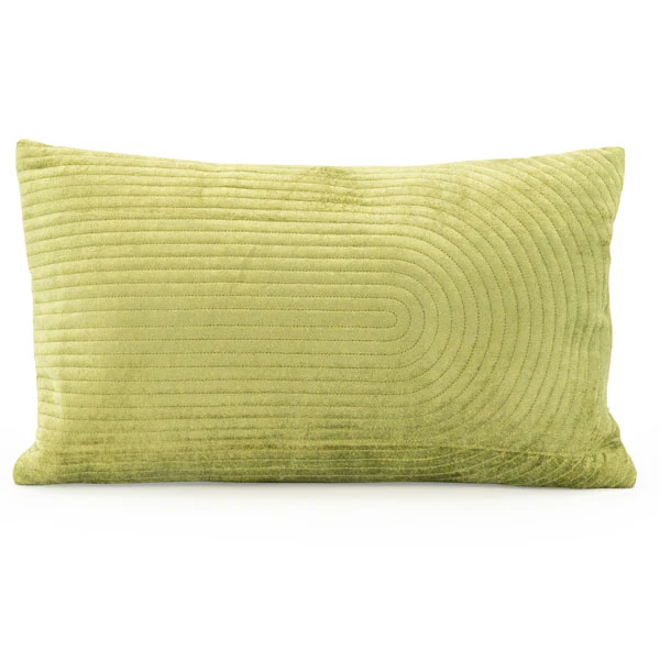 Rectangular Cushion Quilt Velvet Curved Lines Olive - Image 4