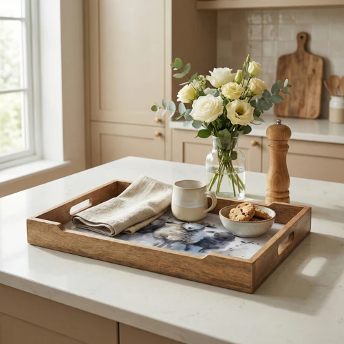 Rectangular Sheep Motif Wooden Tray with Included Handles