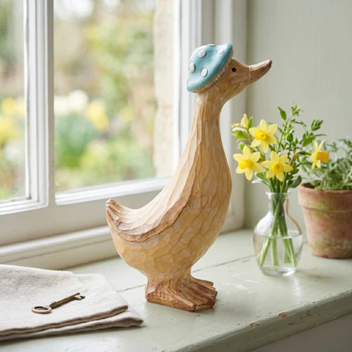 Resin Duck with Teal Hat - 24cm
