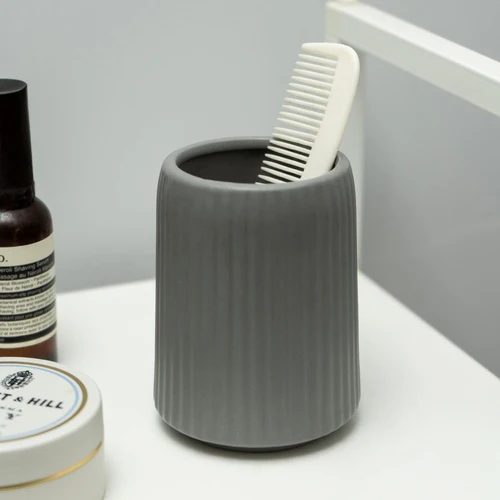 Ribbed Grey Bathroom Tumbler