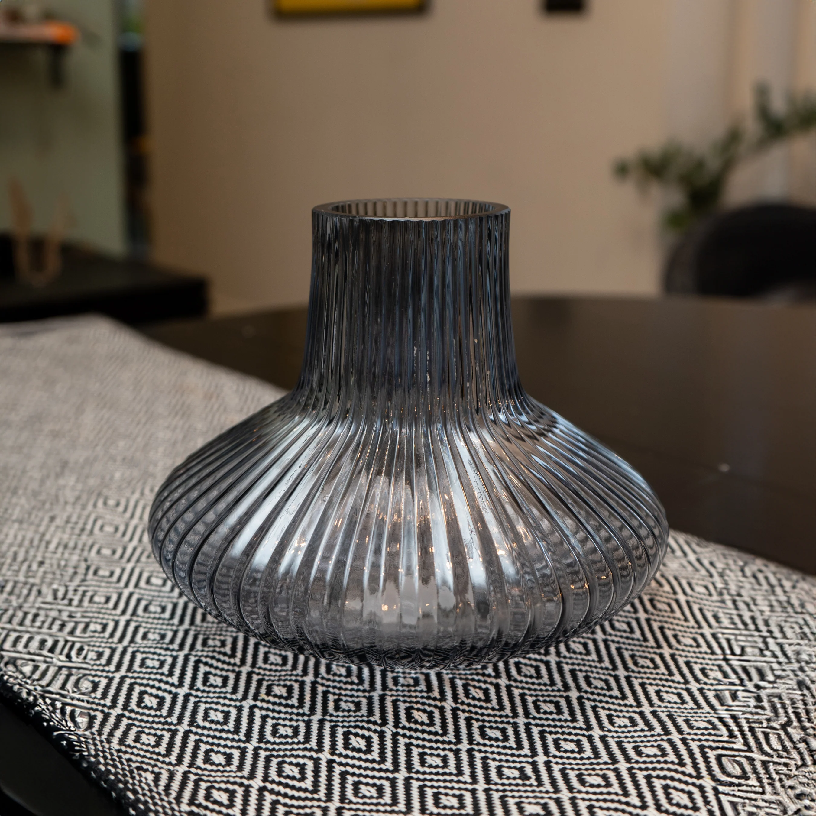 Elegant Blue Ridged Bottle Vase