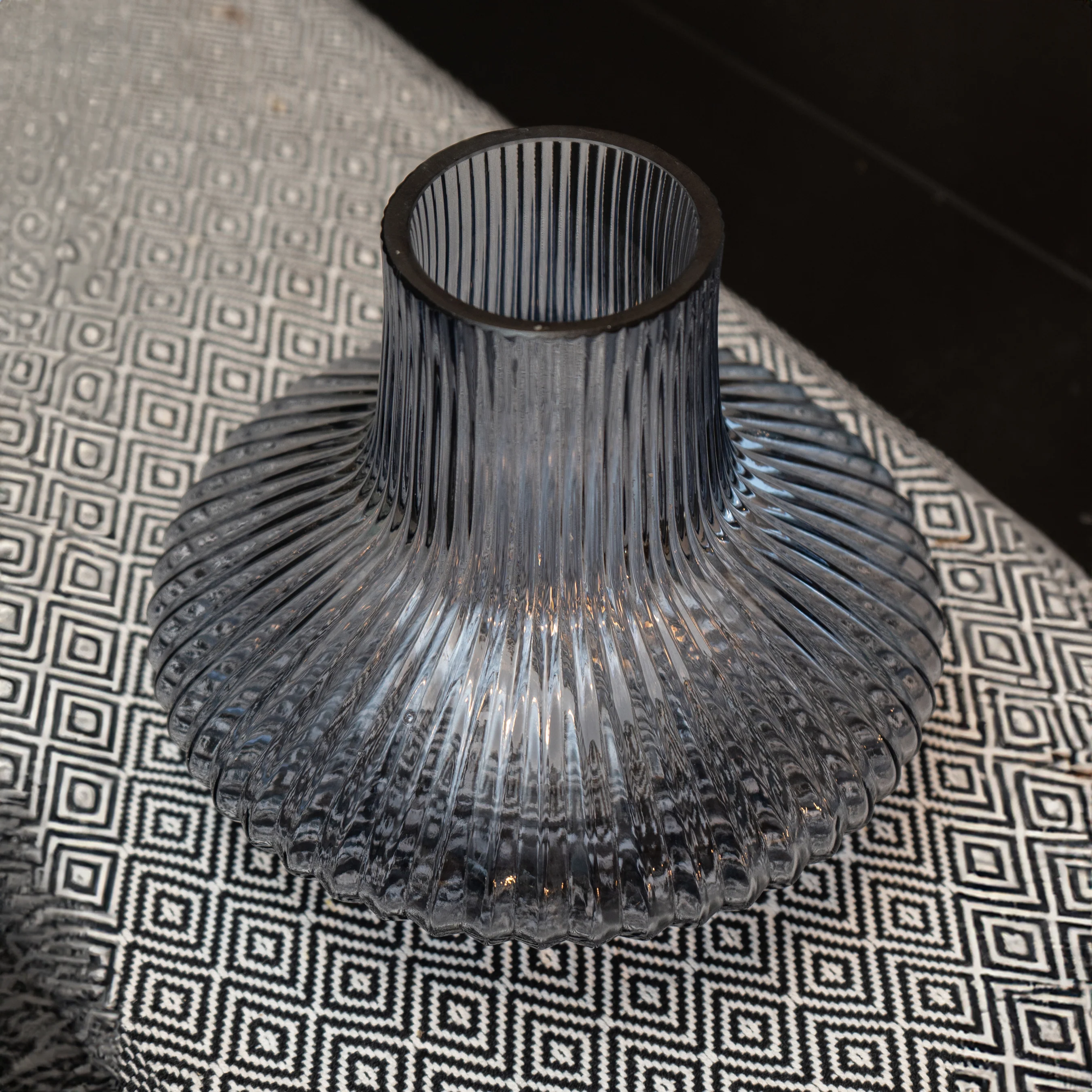 Elegant Blue Ridged Bottle Vase - Image 2