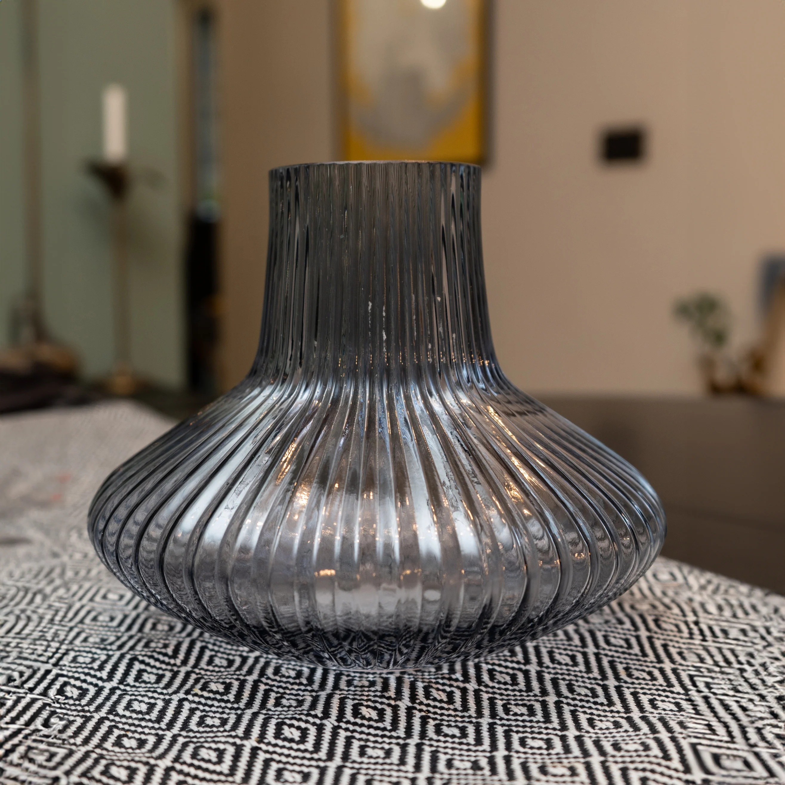 Elegant Blue Ridged Bottle Vase - Image 3
