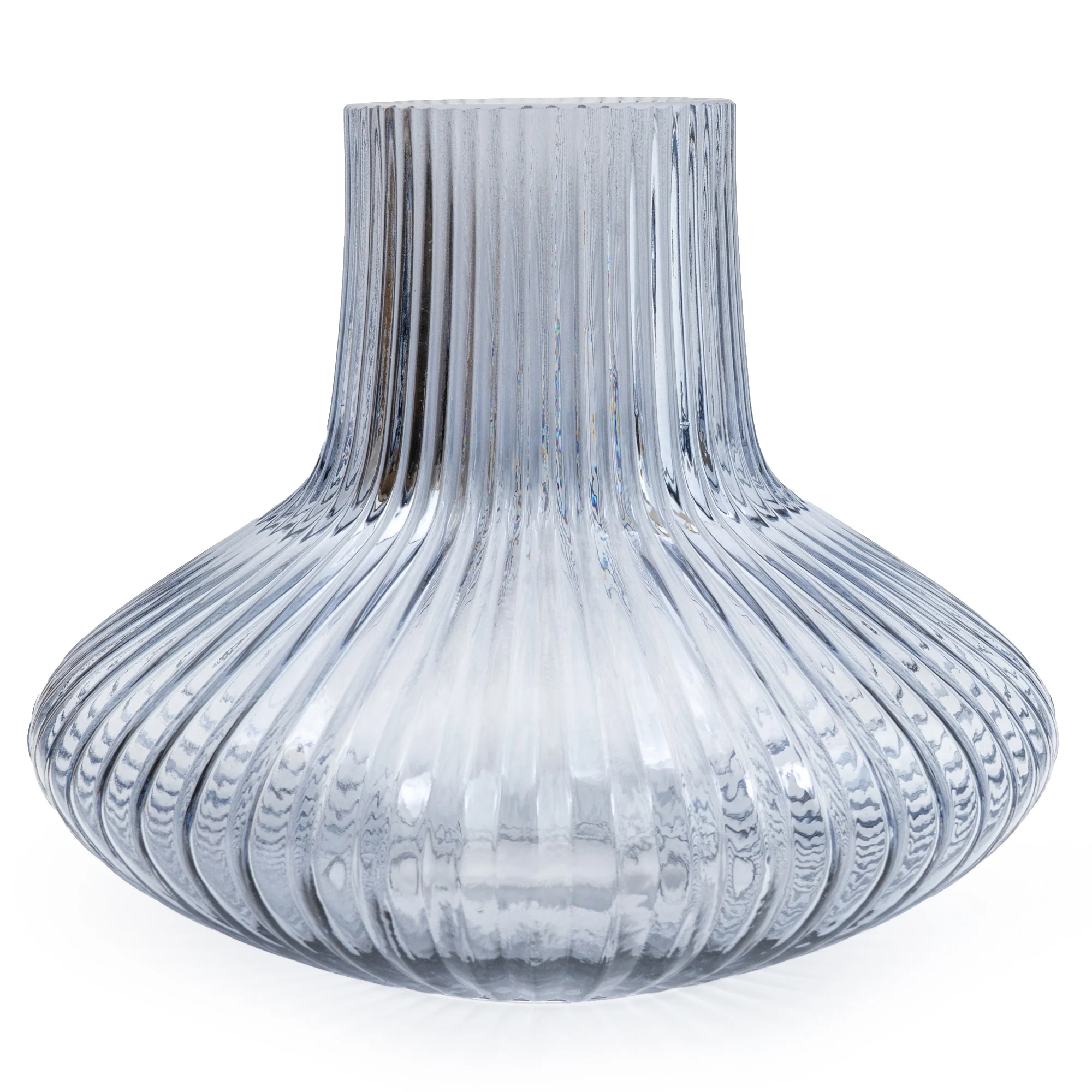 Elegant Blue Ridged Bottle Vase - Image 4