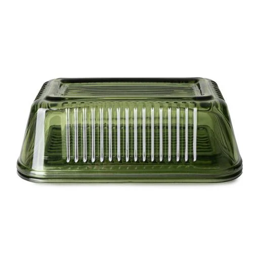 Ridged Glass Butter Dish with Lid - Green - Image 3